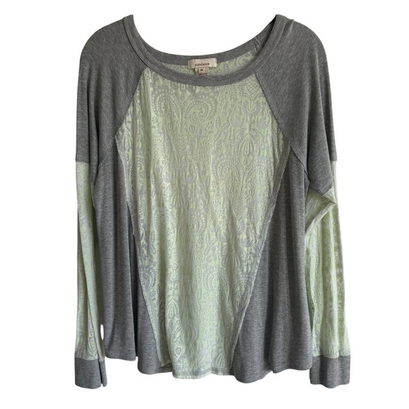 Sundance Burnout Ribbed Casual Long Sleeve Knit Top, Size M - Picture 1 of 6